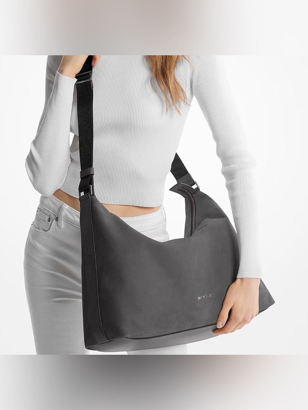 Michael Kors Charcoal Gray Leather Shoulder Hobo - Picture 2 of 4